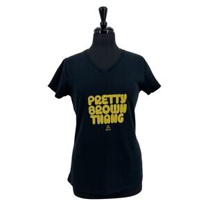 My Pride Apparel Women's "Pretty Brown Thang" Black Yellow V-Neck T-Shirt Size M